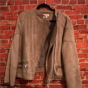 EVRI Mauve Zipper Accent Mid-Length Biker Jacket 2X Plus Long Sleeve Lined